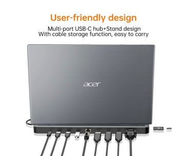 ACER 13in1 Type C Minidock: 3*USB3; 1*USB C; SD/TF; 2*HDMI; DP; RJ45; USB C; 3.5mm Audio