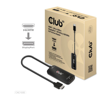 Club3D Adaptér HDMI + Micro USB na DisplayPort 4K120Hz/8K30Hz, Active Adapter M/F