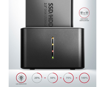 AXAGON ADSA-D25, USB 3.2 Gen 1 - 2x SATA 6G 2.5" SSD/HDD CLONE MINI dokovací stanice