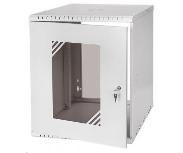LEXI-Net 19" nástěnný rozvaděč Basic 12U 520x450, skleněné dveře, bez zad, rozložený, šedý