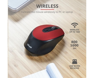TRUST bezdrátová Myš Zaya Rechargeable Wireless Mouse - red