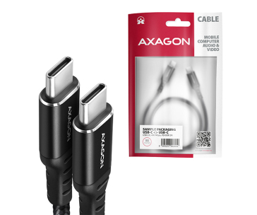 AXAGON BUCM-CM20AB, HQ kabel USB-C <-> USB-C, 2m, USB 2.0, PD 60W 3A, ALU, oplet, černý
