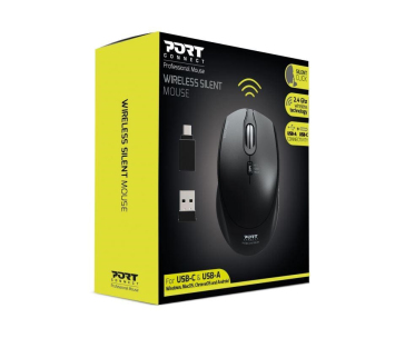 PORT bezdrátová myš SILENT, USB-A/USB-C dongle, 2,4Ghz, 1600DPI, černá