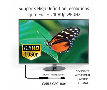 Club3D Adaptér pasivní DisplayPort 1.1 na HDMI 1.3 (M/F), 24cm