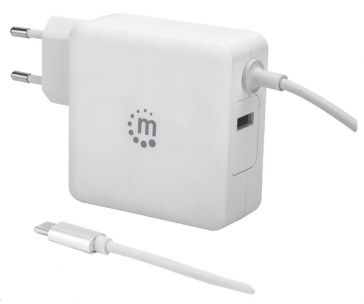 MANHATTAN USB nabíječka Power Delivery Wall Charger with Built-in USB-C Cable – 60 W, bílá
