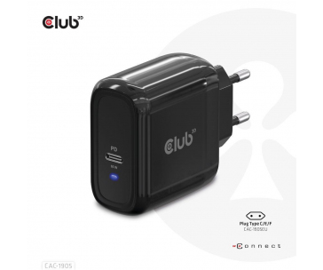 Club3D cestovní nabíječka PPS 65W GAN technologie, USB Type-C, Power Delivery(PD) 3.0 Support