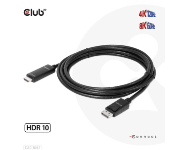 Club3D kabel DP 1.4 na HDMI, 4K120Hz nebo 8K60Hz HDR10, M/M, 3m
