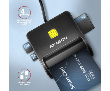 AXAGON CRE-SM3SD, USB-A FlatReader 4-slot čtečka Smart card (eObčanka) + SD/microSD/SIM, kabel 1.3 m