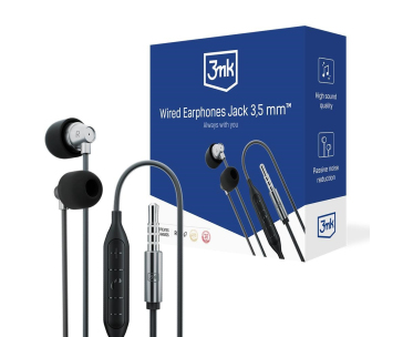 3mk sluchátka - Wired Earphones Jack 3,5 mm, černá