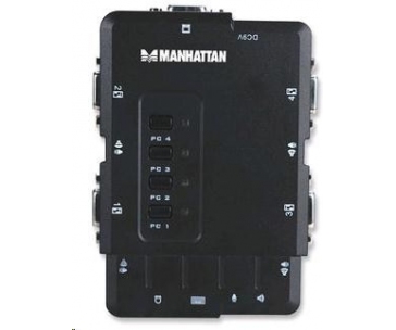 MANHATTAN KVM přepínač 4 porty, USB, audio, integrované kabely