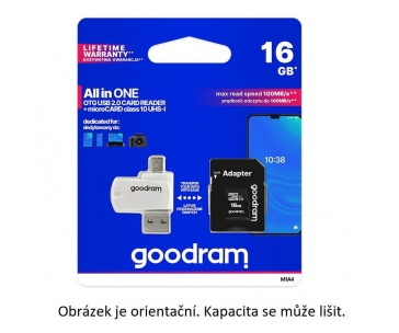 GOODRAM microSDXC karta 128GB M1A4 All-in-one (R:100/W:10 MB/s), UHS-I Class 10, U1 + Adapter + OTG card reader/čtečka
