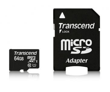 TRANSCEND MicroSDXC karta 64GB Premium, Class 10 UHS-I 400x (R:85/W:35 MB/s) + adaptér