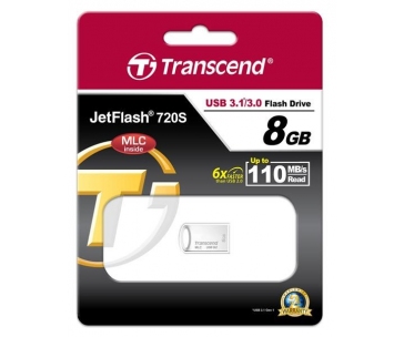 TRANSCEND Flash Disk 8GB JetFlash®720S, USB 3.1, MLC solution (R:110/W:25 MB/s) stříbná