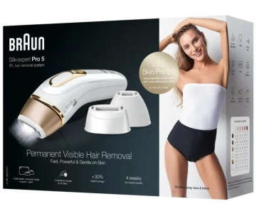 Braun Silk-expert Pro 5 PL5243 IPL epilátor, na tělo, snímač odstínu pokožky, UV filtr, 3 hlavice