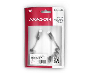 AXAGON BUCM-CM20TB, TWISTER kabel USB-C <-> USB-C, 1.1m, USB 2.0, PD 60W 3A, ALU, tpe, černý
