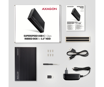 AXAGON EE35-GTR, USB-C 5Gbps - SATA 6G 3.5" RIBBED box, černý