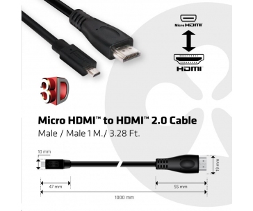Club3D Kabel Micro HDMI na HDMI 2.0 4K60Hz UHD, (M/M), 1m