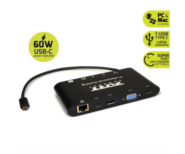 PORT dokovací stanice 8v1 ,LAN, HDMI, mini Display Port, VGA, USB-C 60W, 3x USB-A,