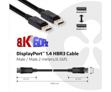 Club3D Certifikovaný Kabel DisplayPort 1.4 HBR3 8K60Hz (M/M), 2m