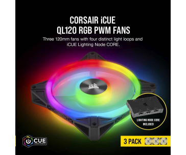 CORSAIR ventilátor QL Series QL120 RGB LED, 3x 120mm, 26dBA, Lighting Node CORE