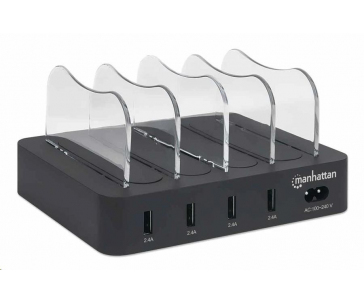 Manhattan USB nabíjecí stanice, 4-Port USB Charging Station, USB-A, černá