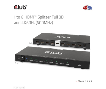 Club3D Video splitter 1:8 HDMI 2.0 4K60Hz UHD (600Mhz), 8 portů