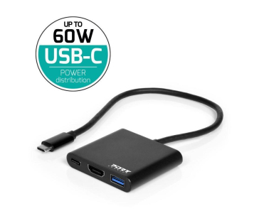 PORT HUB USB-C, HDMI 1X 4K + USB-A + USB-C, černá