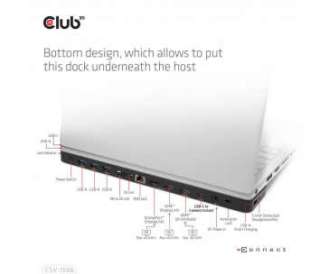 Club3D Dokovací stanice USB-C, Triple Display DP Alt mode Displaylink Dynamic PD Charging Dock with 120 Watt PS
