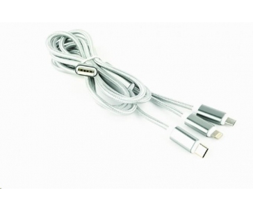 GEMBIRD Kabel USB A Male/Micro B + Type-C + Lightning, 1m, opletený, stříbrný, blister