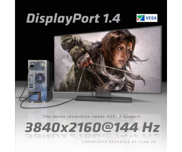 Club3D Kabel certifikovaný DisplayPort 1.4, HBR3, 8K60Hz (M/M), 5m, 28 AWG