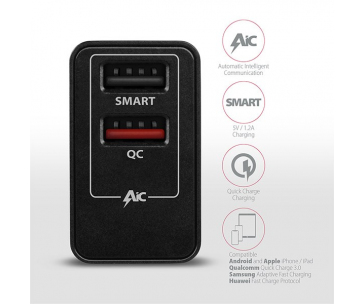 AXAGON ACU-QS24, QC & SMART nabíjačka do siete 24W, 2x port USB-A, QC3.0/AFC/FCP + 5V/1,2A