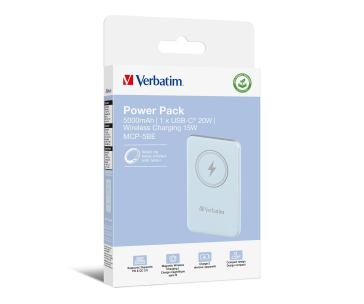 VERBATIM Powerbanka Charge 'n' Go, Magnetická, 5000 mAh, USB-C, Modrá