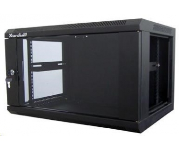 XtendLan 19" nástěnný rozvaděč 6U, šířka 600mm, hloubka 450mm, nosnost 60 kg, skleněné kouřové dveře, svařovaný, černý