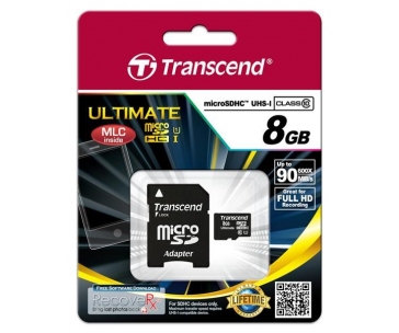 TRANSCEND MicroSDHC karta 8GB Ultimate, Class 10 UHS-I 600x, MLC + adaptér