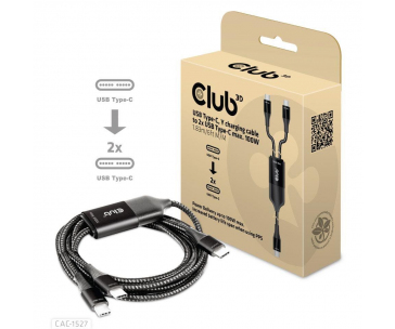 Club3D nabíjecí kabel USB Type-C, Y charging cable to 2x USB Type-C max. 100W, 1.83m/6ft M/M