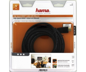 Hama HDMI kábel vidlica - vidlica, pozlátený, 3*, 5 m