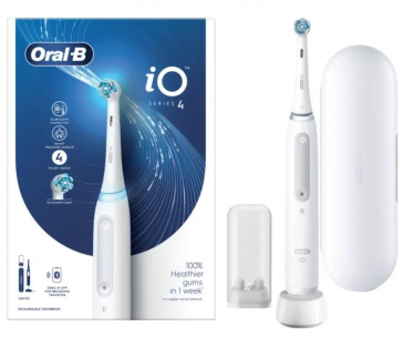 Oral-B iO4 Quite White elektrický zubní kartáček, magnetický, časovač, 4 režimy, pouzdro, bílý