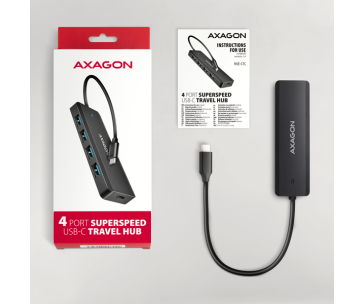 AXAGON HUE-C1C, 4x USB 5Gbps TRAVEL hub, USB-C napájecí konektor, kabel USB-C 19cm