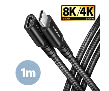 AXAGON BUCM32-CF10AB prodlužovací kabel USB-C (M) <-> USB-C (F), 1m, USB 20Gbps, PD 240W 5A, 8K HD, ALU, oplet, černý
