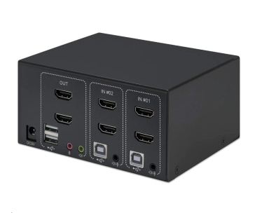 Manhattan HDMI přepínač, 2-Port Dual-Monitor HDMI KVM Switch, 4K@30Hz, černá
