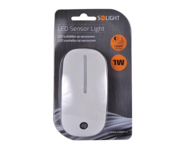 Solight noční LED světélko se světelným senzorem, 1W, 230V, bílé