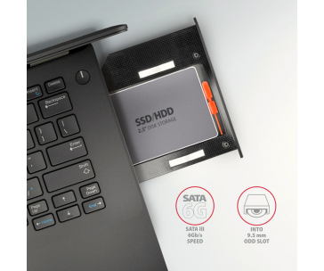 AXAGON RSS-CD09 rámeček pro 2.5" SSD/HDD do DVD slotu, 9.5 mm, LED, hliník