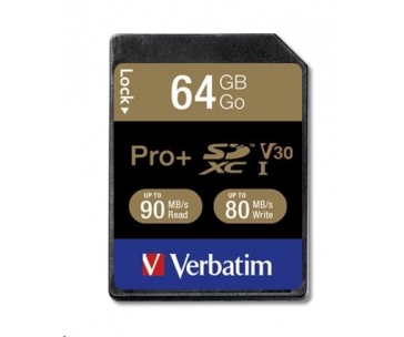VERBATIM SDXC karta 64GB PRO+ Class 10, UHS-1 (R:90/W:80 MB/s)