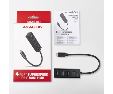 AXAGON HUE-M1C, 4x USB 3.2 Gen 1 MINI hub, kovový, kabel USB-C 20cm