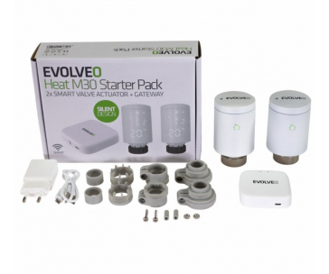 EVOLVEO Heat M30 Starter Pack, 2× chytrá termostatická hlavice na radiátor & centrální jednotka
