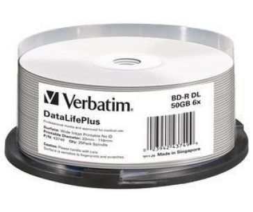 VERBATIM BD-R(25-pack)Blu-Ray/spindle/DL+/6x/50GB/ WIDE PRINTABLE NO ID SURFACE HARD COAT