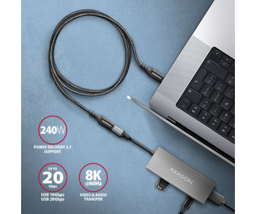 AXAGON BUCM32-CF15AB prodlužovací kabel USB-C (M) <-> USB-C (F), 1.5m, USB 20Gbps, PD 240W 5A, 8K HD, ALU, oplet, černý