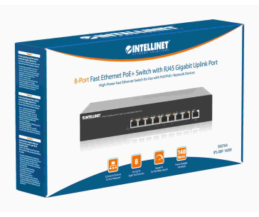Intellinet 8-Port 10/100 PoE+ Switch, 66W PoE budget