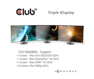 Club3D dokovací stanice USB-C 3.2 s napájecím adaptérem Triple Dynamic Display PD, 100 W