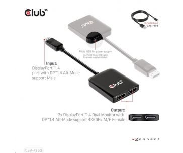 Club3D hub MST USB-C na DisplayPort, 4K60Hz (M/F)